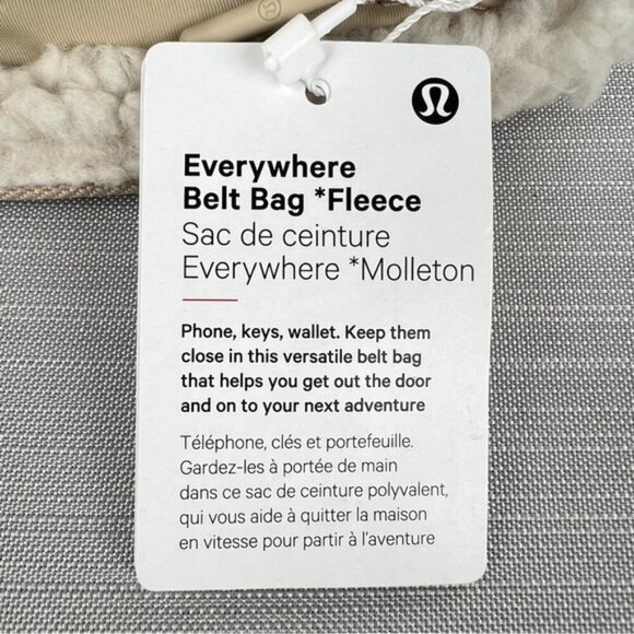 RARE! NEW Lululemon Everywhere FLEECE Belt Bag 1L SILVER Hardware *Sherpa Unisex - Picture 5 of 11